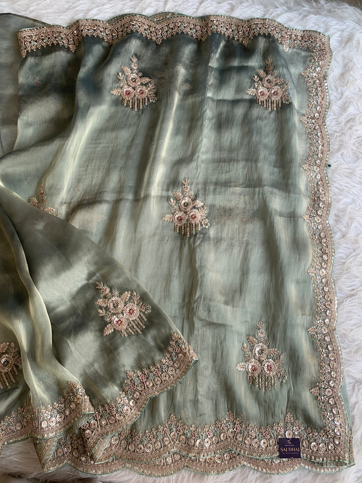 Organza Saree with Dori, Sequin, Pearl & Thread 5918 01