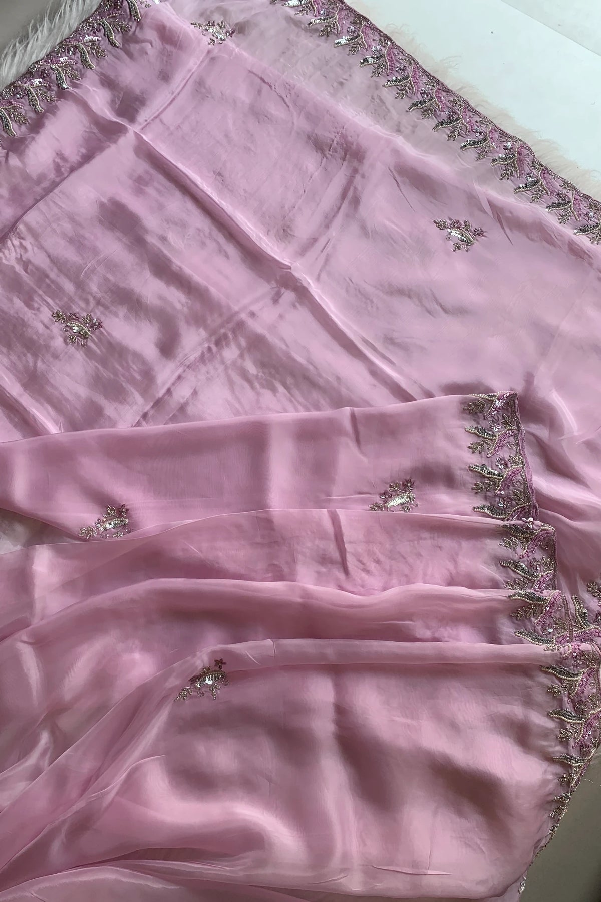 Baby Pink Embellished Habutai Silk Saree 5068 03