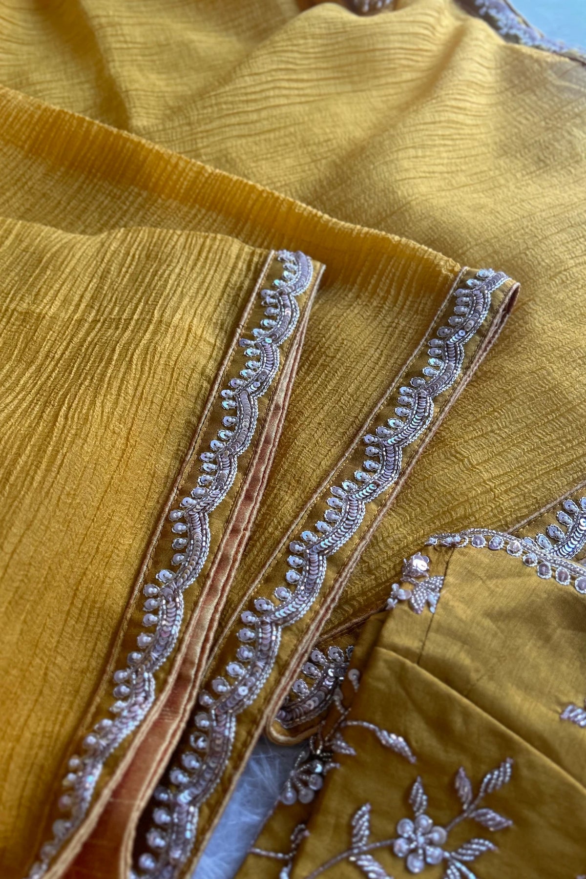 Stunning Mustard Crush Saree with Heavy Embellished Blouse 5016-04