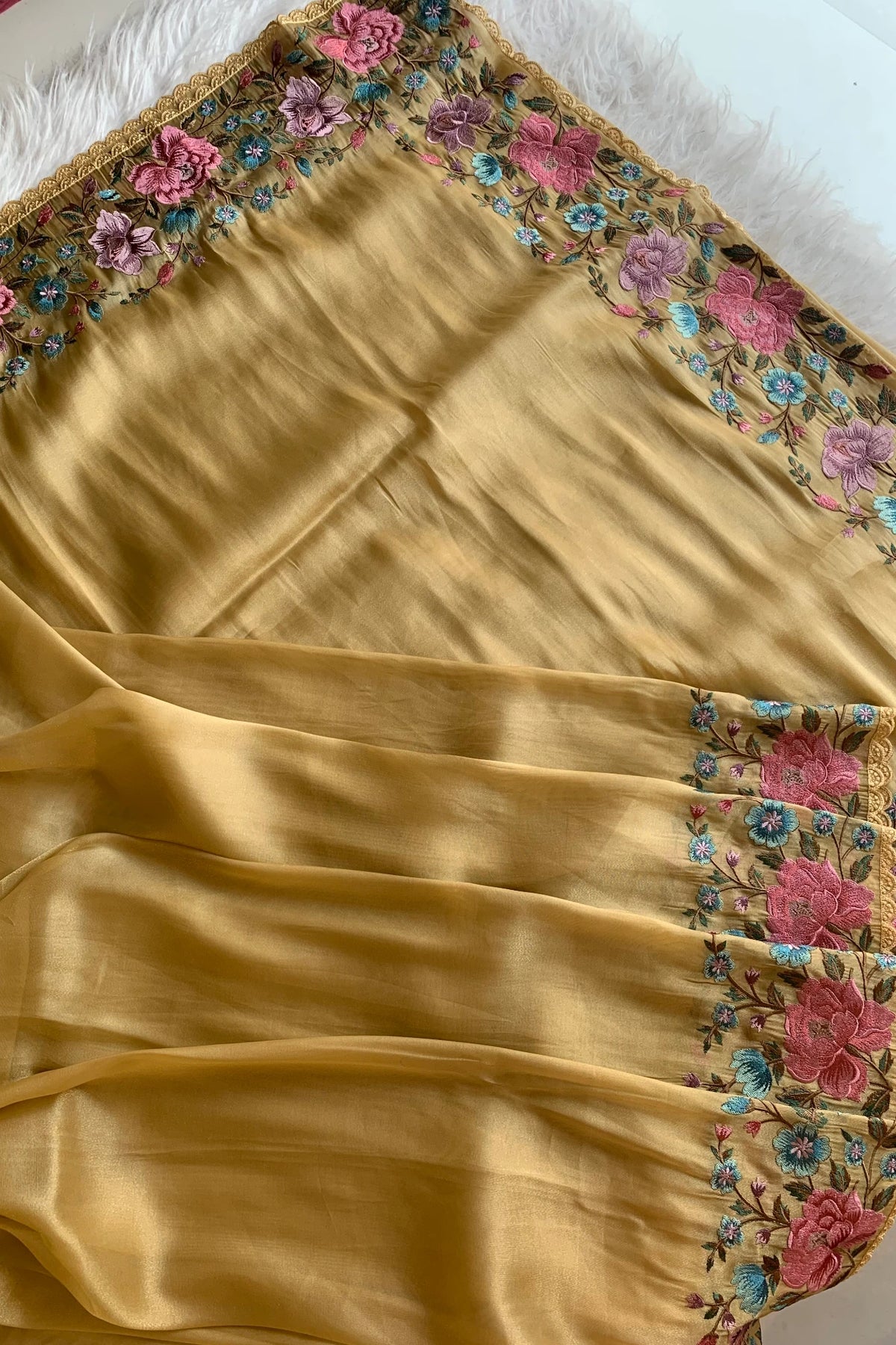 Mustard Yellow Tissue Organza Saree 5773 01