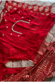 Red Banarasi Bandhej Gota Saree 5544 16