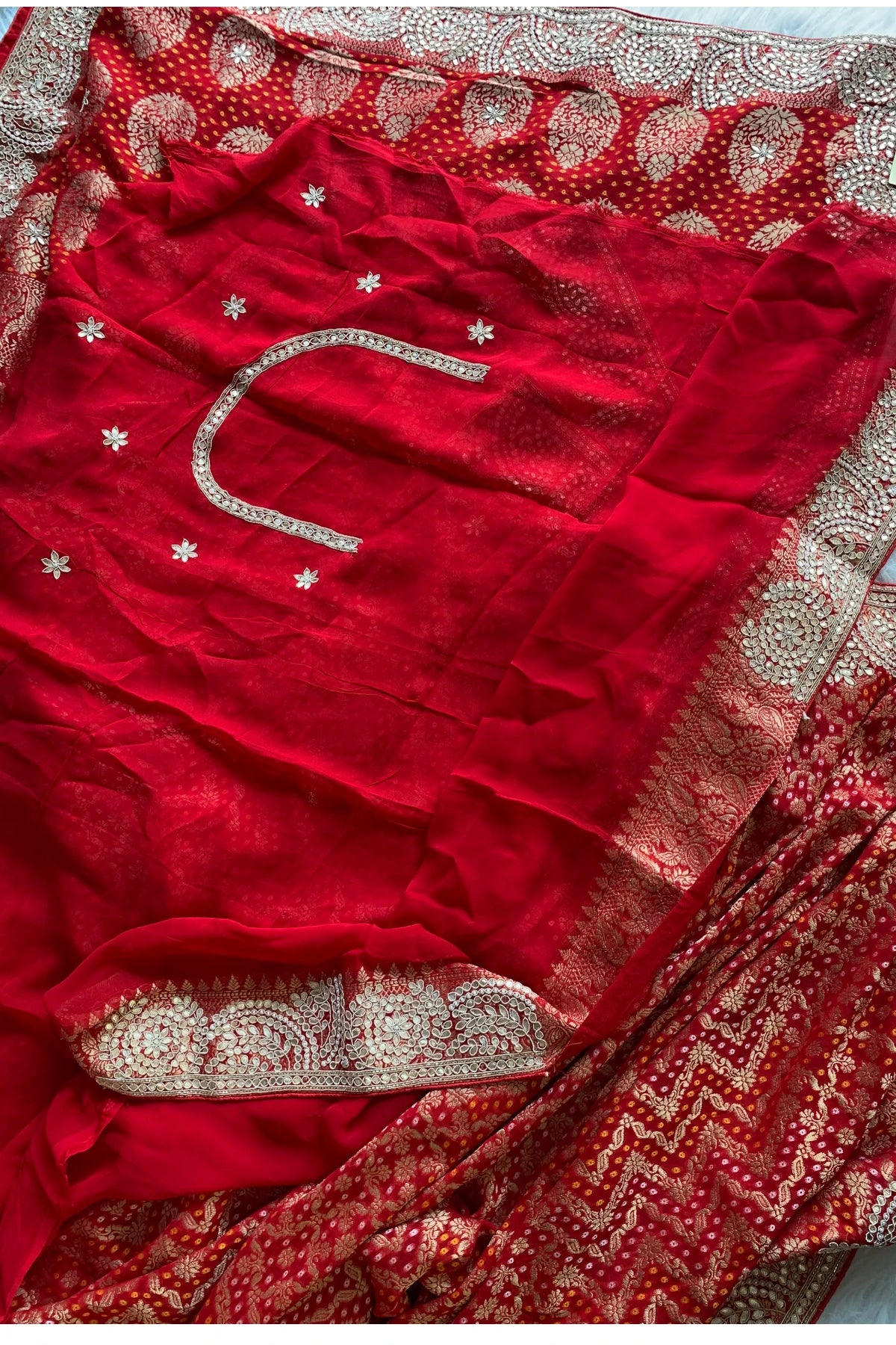 Red Banarasi Bandhej Gota Saree 5544 16