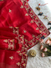 Red Pure Organza Saree with Zardozi & Aari Tari 5921 02