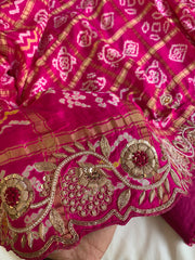 Pink Bandhej Gaji Silk Saree with Gharchola & Zardozi Work (PRE ORDER)