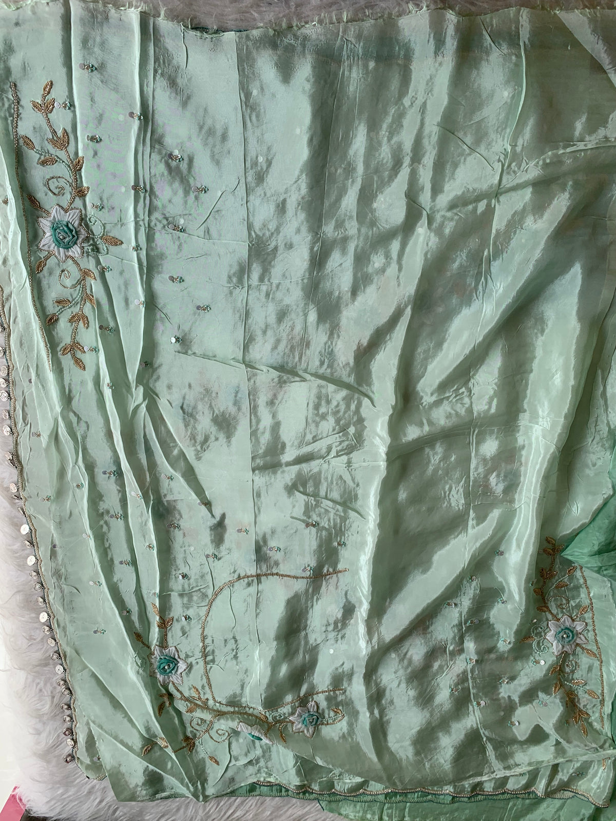 Ombre Habutai Silk Saree with Floral Appliqué, Cutdana & Zardosi Work 5901 06
