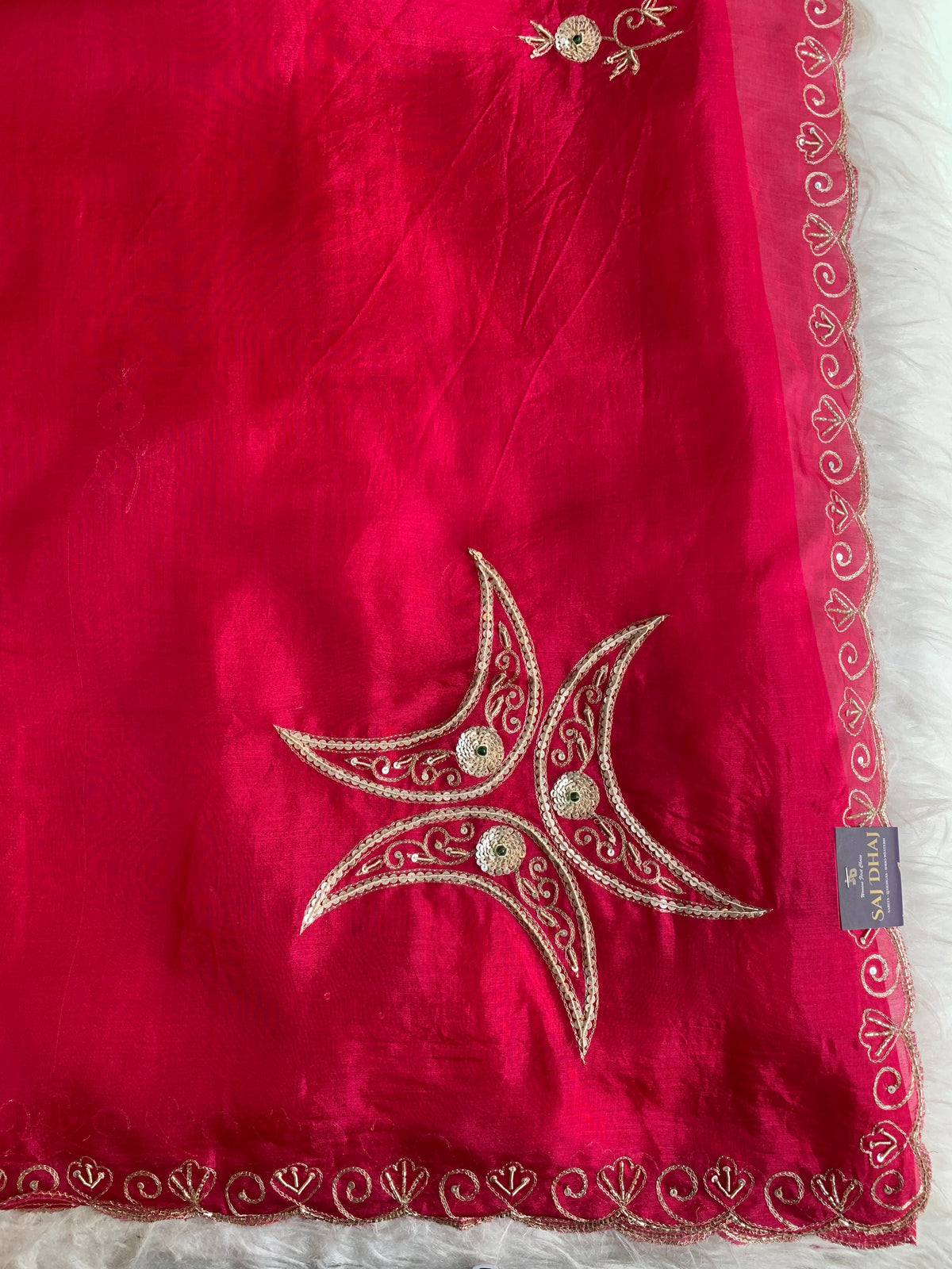 Kora Silk Saree with Aari, Zardosi & Sequin Work 5919 04