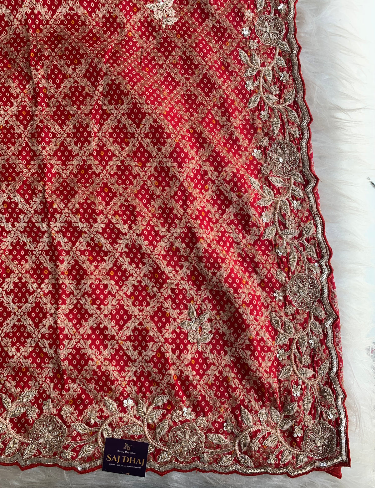 Red Banarasi Saree with Zardozi, Pearl & Sequin 5882 06