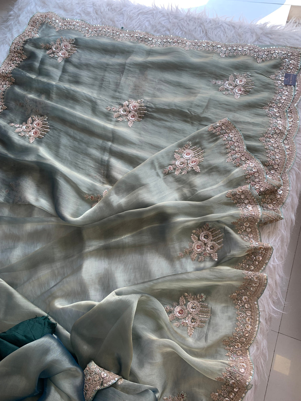 Organza Saree with Dori, Sequin, Pearl & Thread 5918 01