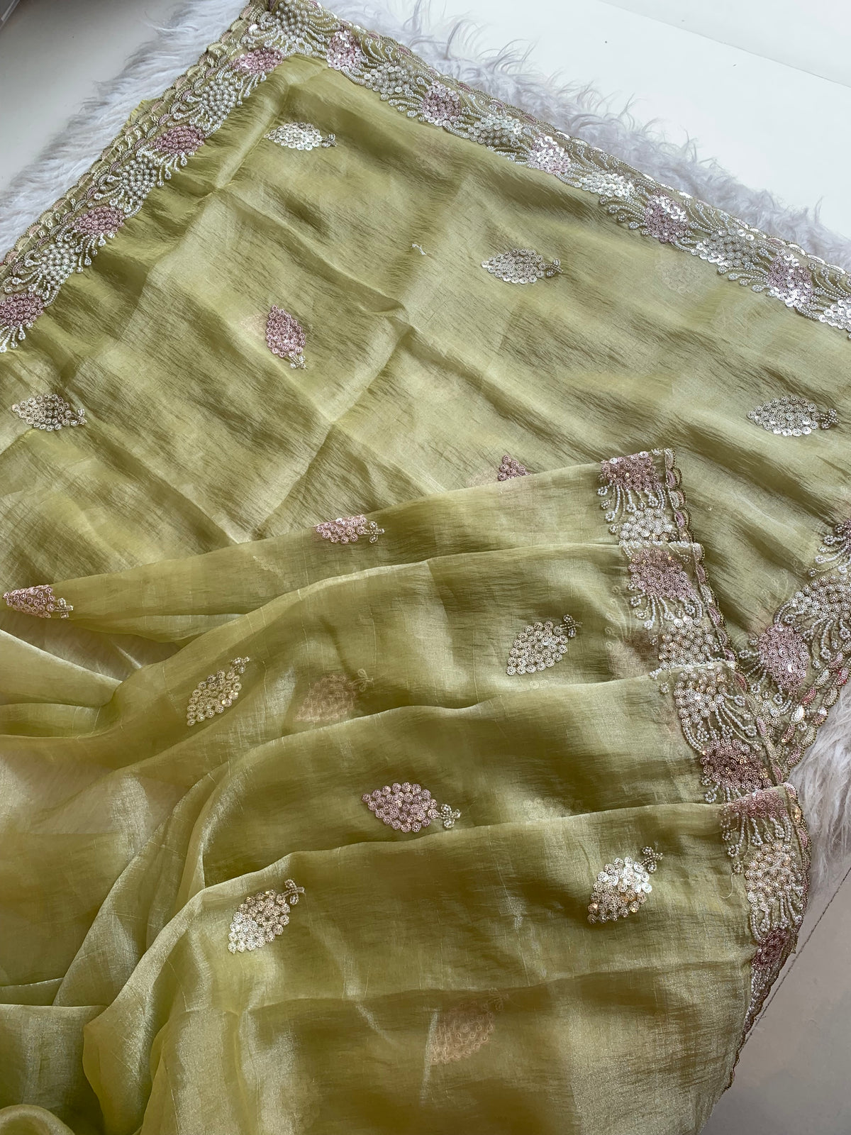 Organza Saree with Sequin, Pearl & Cutdana Work 5917 03