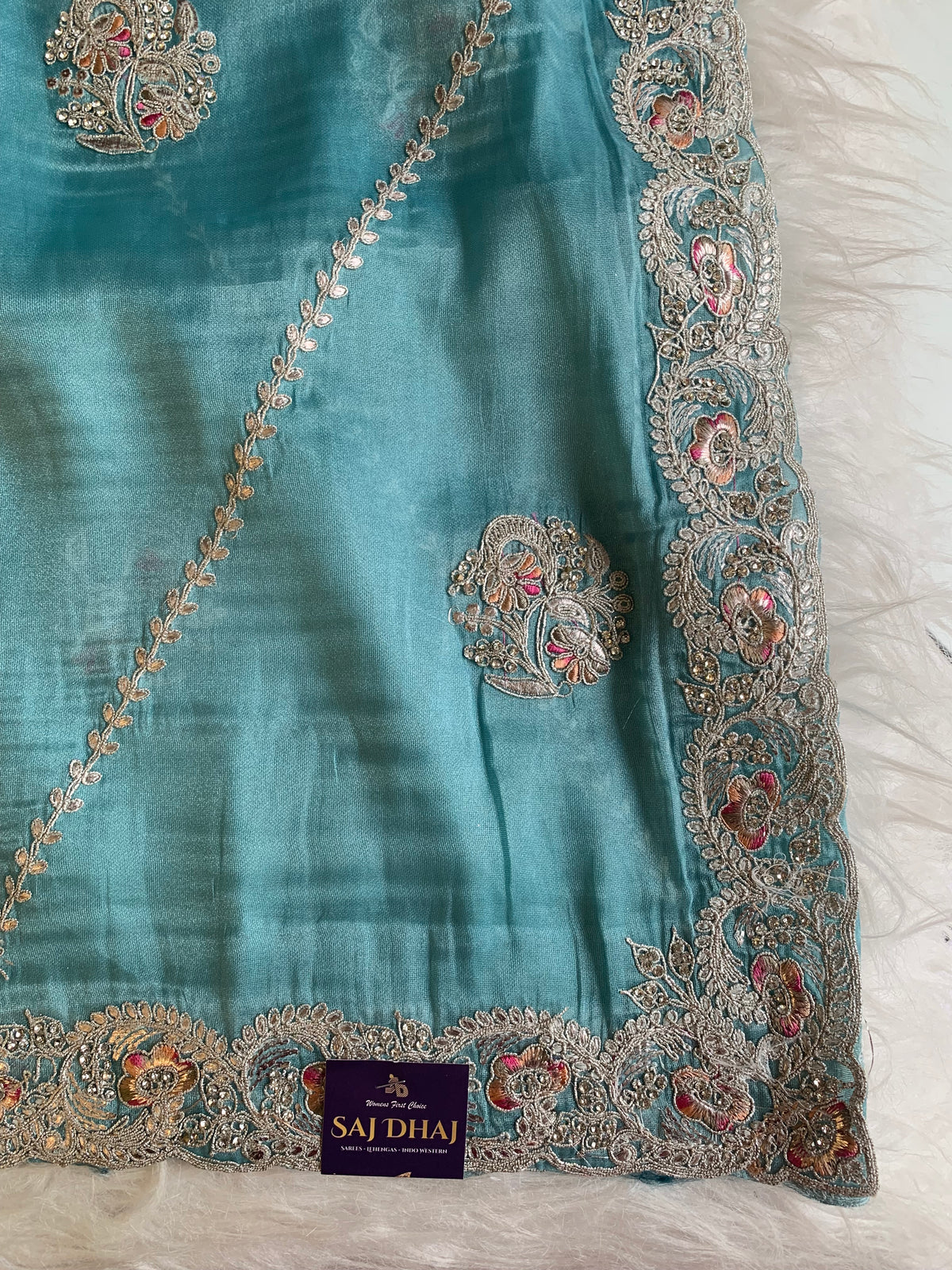 Tissue Saree with Dori, Stone & Thread Work 5915 12