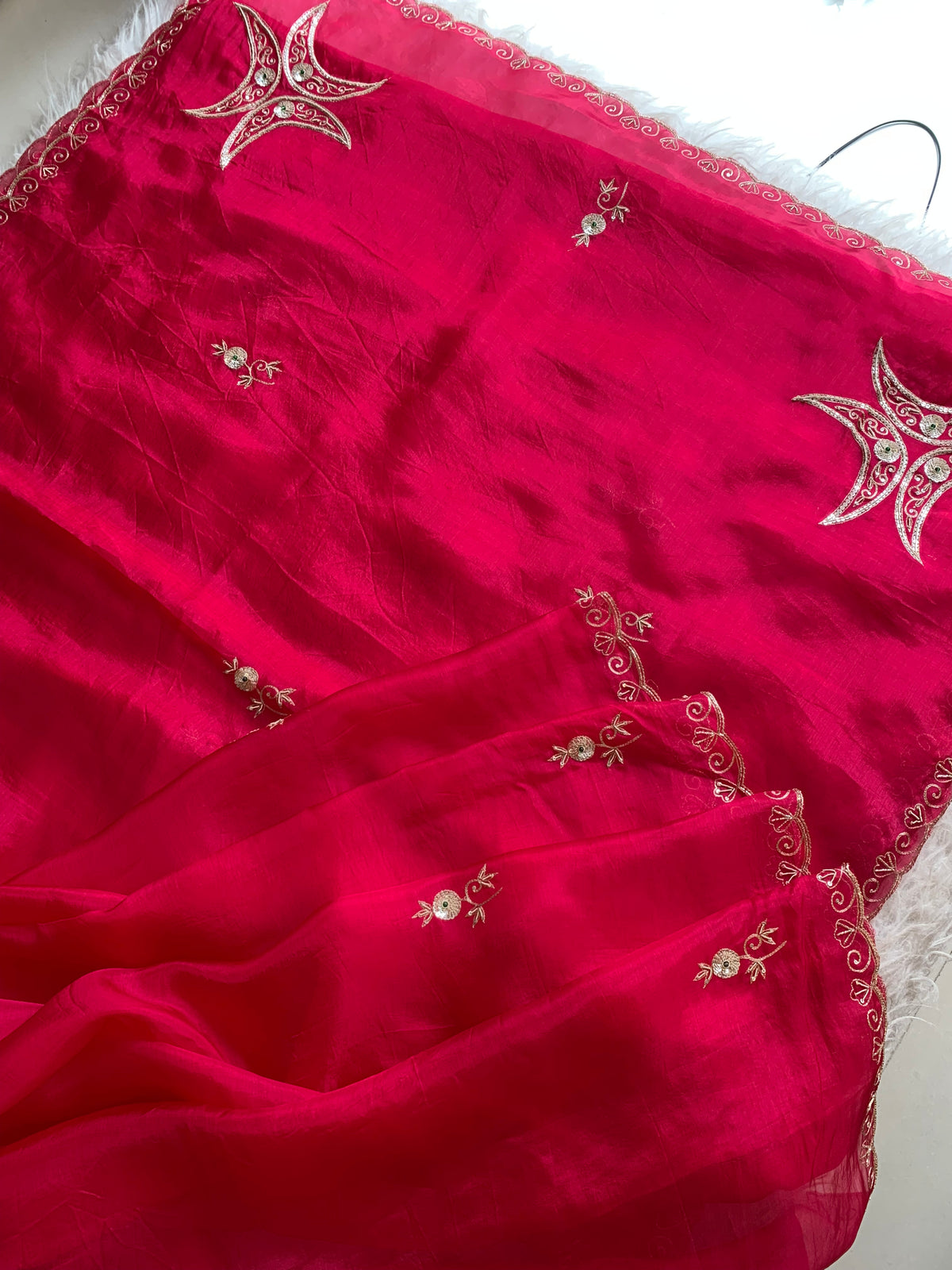 Kora Silk Saree with Aari, Zardosi & Sequin Work 5919 04