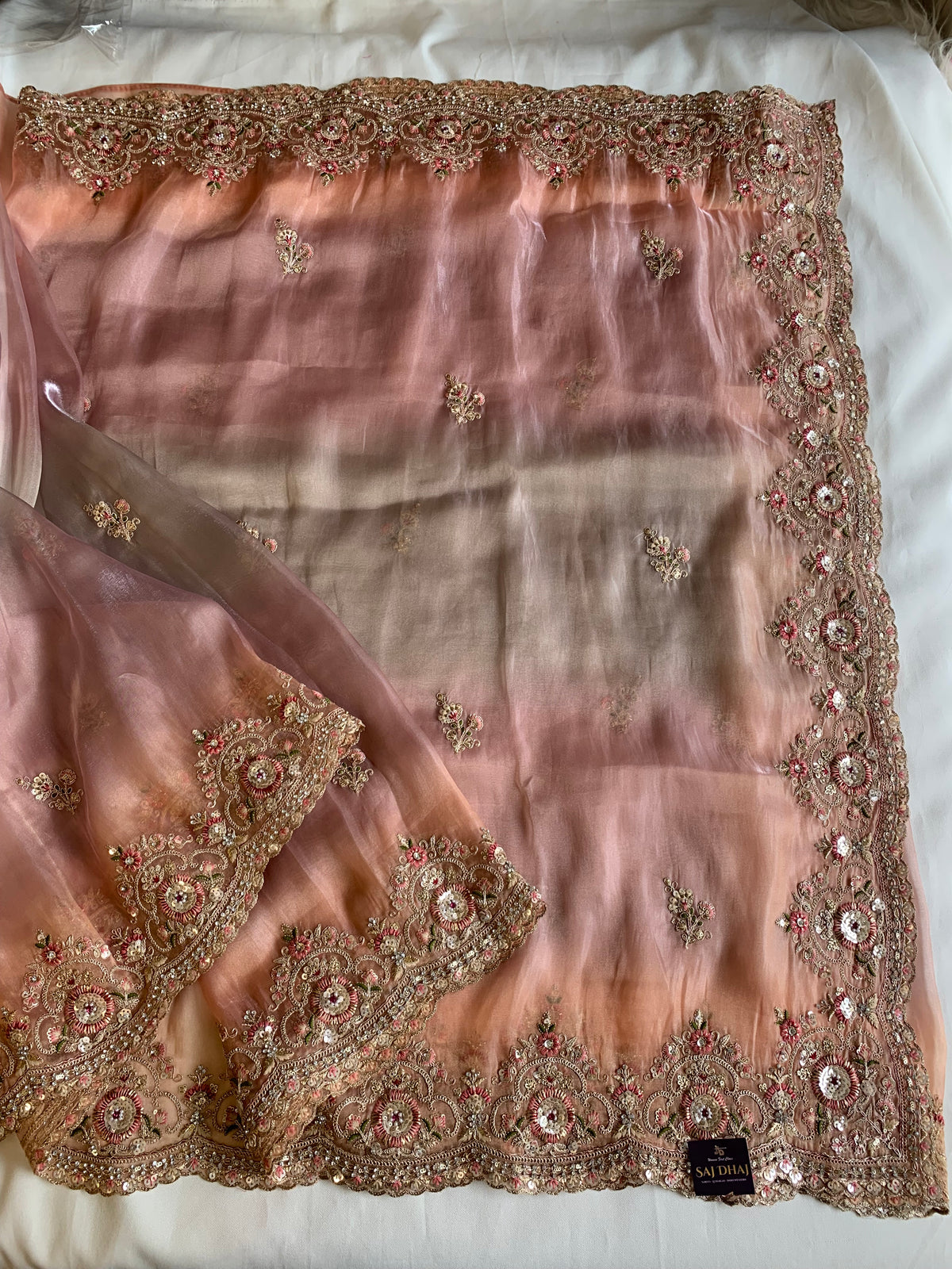 Shaded Organza Saree with Dori, Aari & Stone Work 5923 06