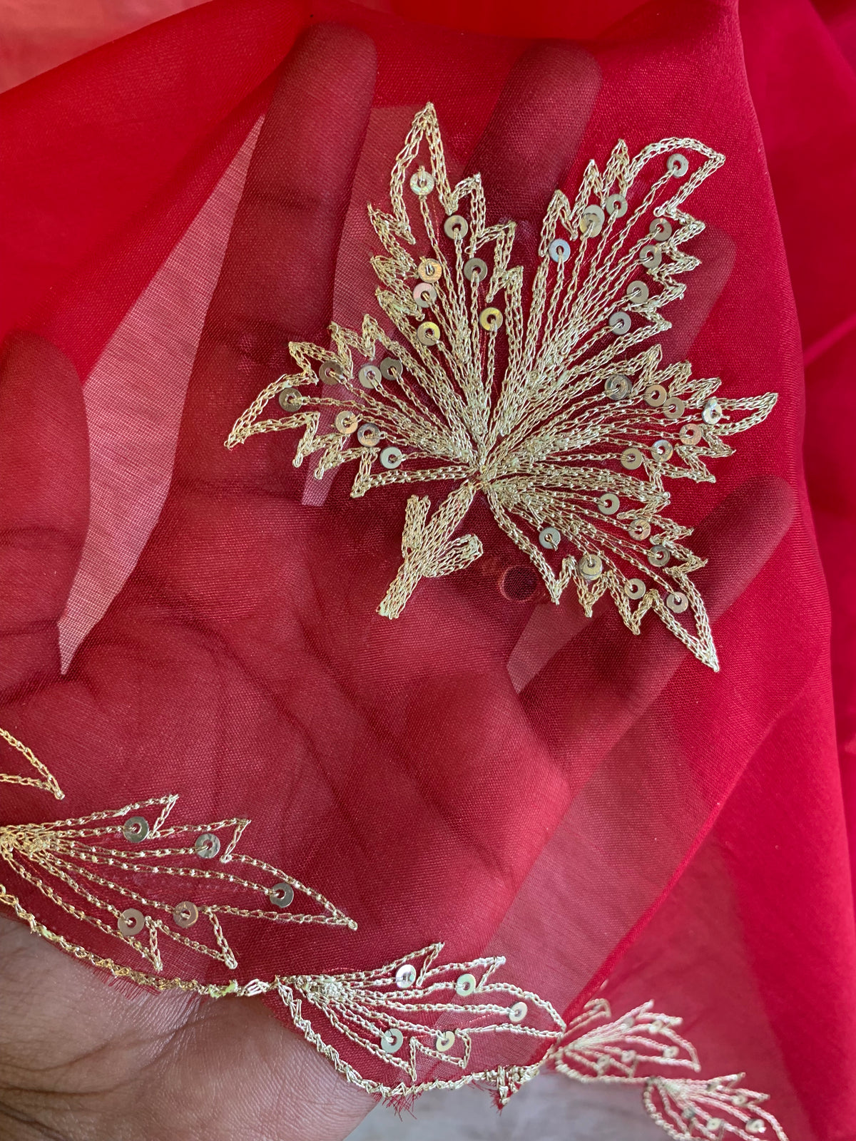 Pink, Red & Orange Organza Saree with Aari Leaf Border 5902 13