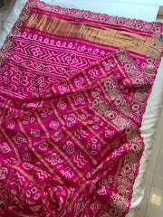 Pink Bandhej Gaji Silk Saree with Gharchola & Zardozi Work (PRE ORDER)