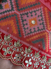Red Patola Silk Saree with Aari, Gota, Mirror & Cutdana Work 5939 01