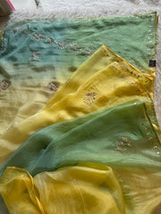 Yellow & Green Shade Kora Silk Saree 5919 10