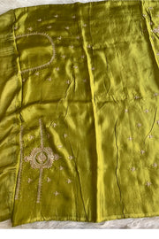 Olive Green Habutai Silk Saree 5764 18 (PRE ORDER)