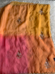 Orange, Peach & Pink Shaded Kora Silk Saree with Pearl & Sequin Work 5919 06