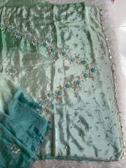 Ombre Habutai Silk Saree with Floral Appliqué, Cutdana & Zardosi Work 5901 06