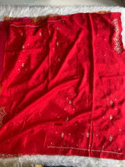 Red, Orange & Pink Shaded Organza Saree with Aari & Zardosi Work 5902 12