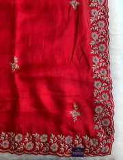 Red Habutai Silk Saree 5905 03