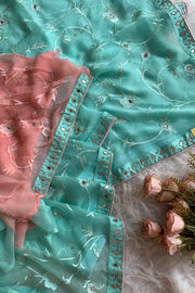 Ice Green Chinnon Georgette Saree 4167 01