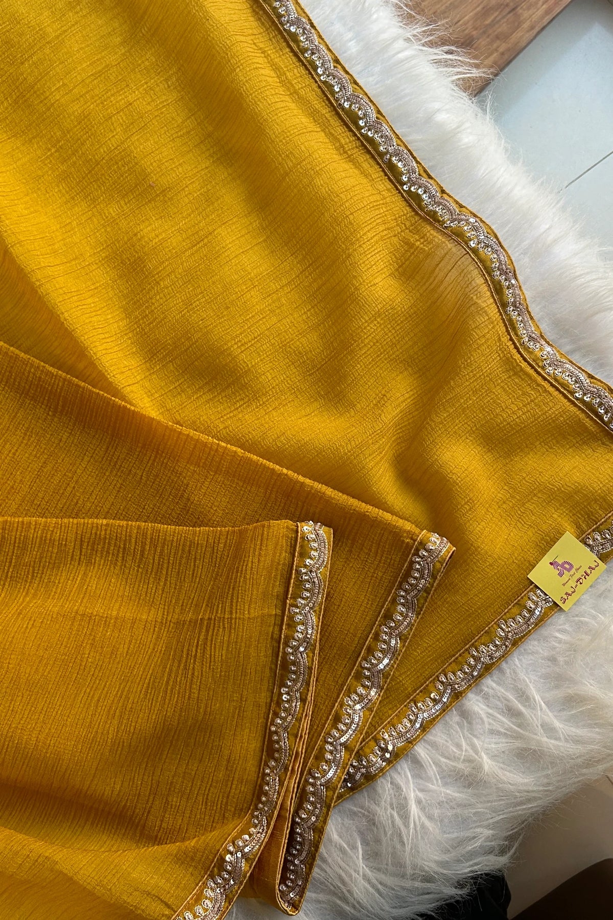 Stunning Mustard Crush Saree with Heavy Embellished Blouse 5016-04