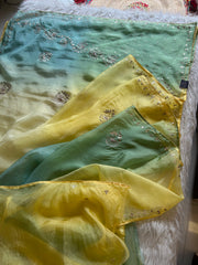 Yellow & Green Shade Kora Silk Saree 5919 10