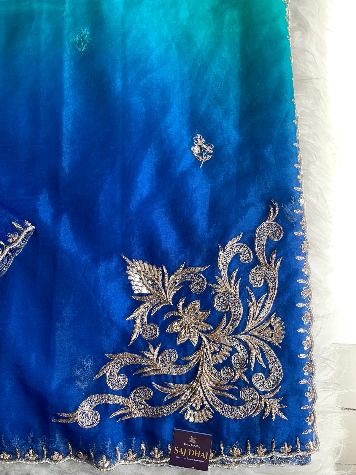 Blue Shaded Organza Saree with Aari, Zardosi, Pearl & Cutdana 5904 07