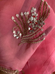 Orange, Peach & Pink Shaded Kora Silk Saree with Pearl & Sequin Work 5919 06