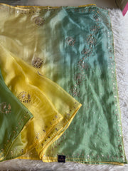 Yellow & Green Shade Kora Silk Saree 5919 10