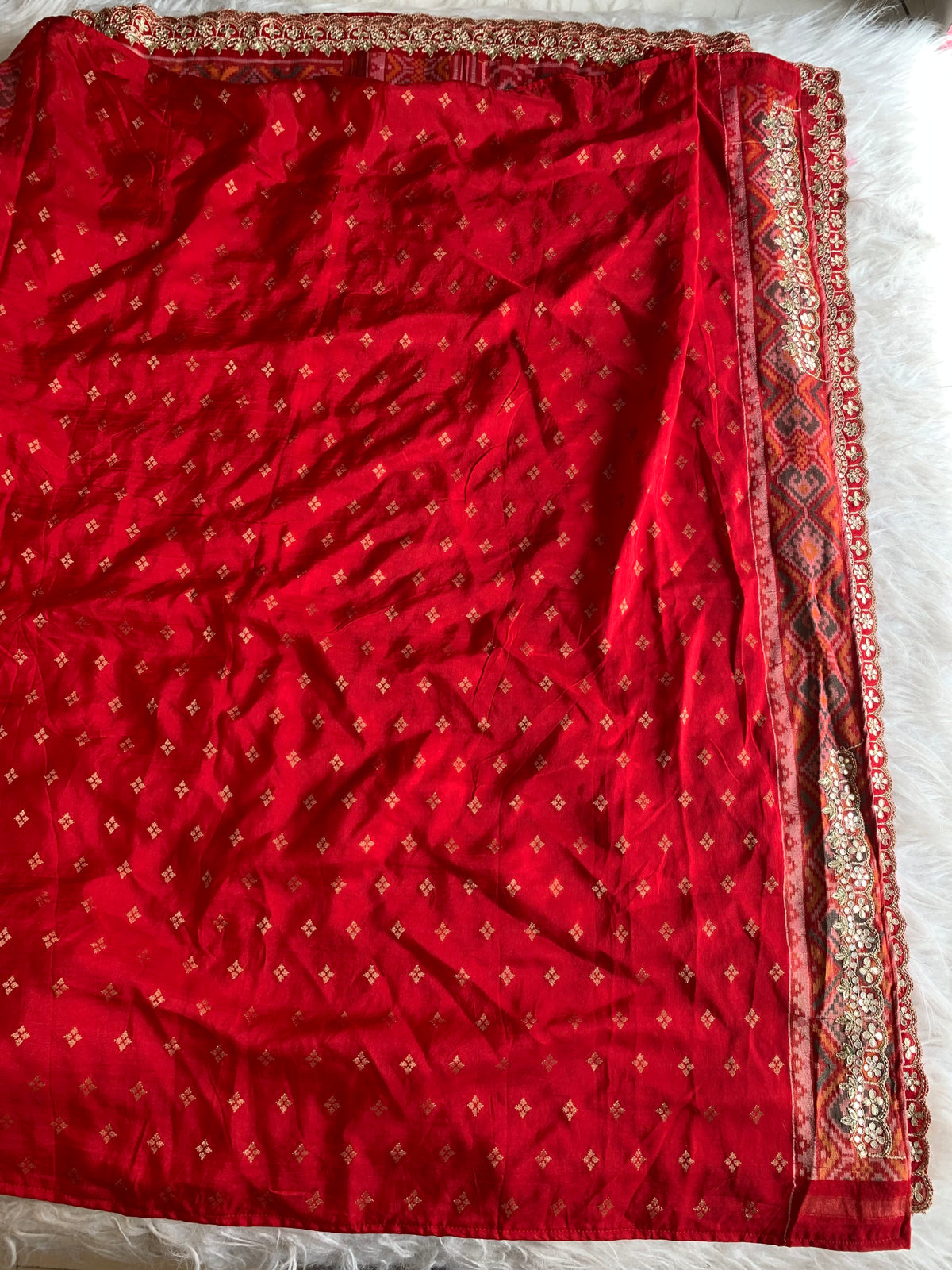 Red Patola Silk Saree with Aari, Gota, Mirror & Cutdana Work 5939 01