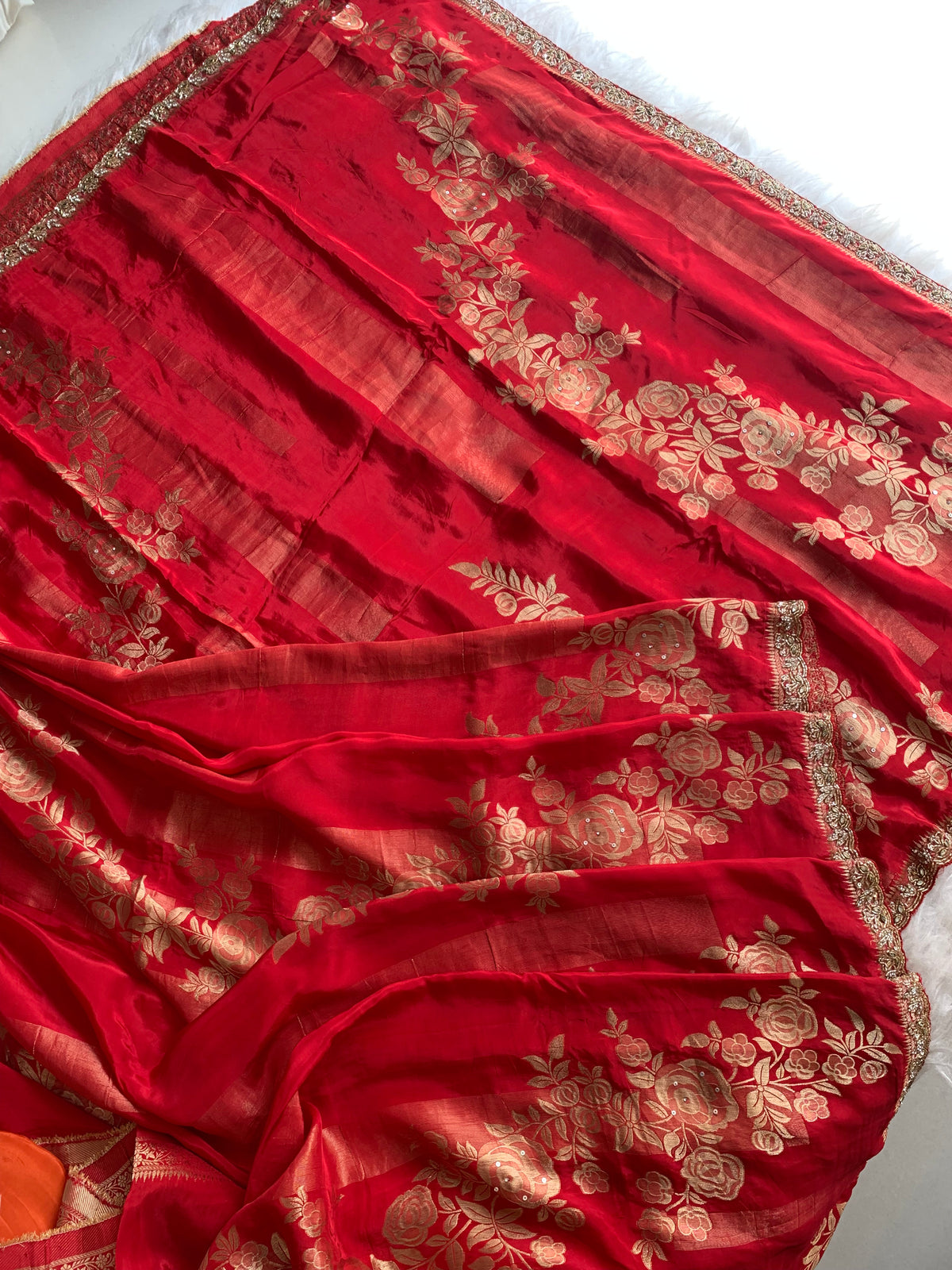Red Russian Silk Saree with Banarasi Weaving 5901 02