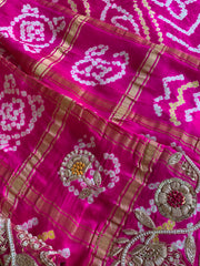 Pink Bandhej Gaji Silk Saree with Gharchola & Zardozi Work (PRE ORDER)