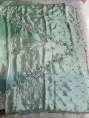 Ombre Habutai Silk Saree with Floral Appliqué, Cutdana & Zardosi Work 5901 06