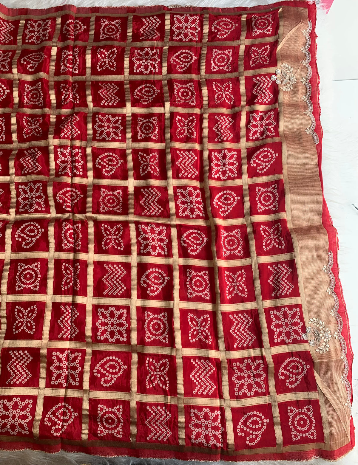 Red Habutai Silk Saree with Gharchola Pallu & Gota Zardozi Work 5901 37