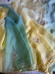 Yellow & Green Shade Kora Silk Saree 5919 10