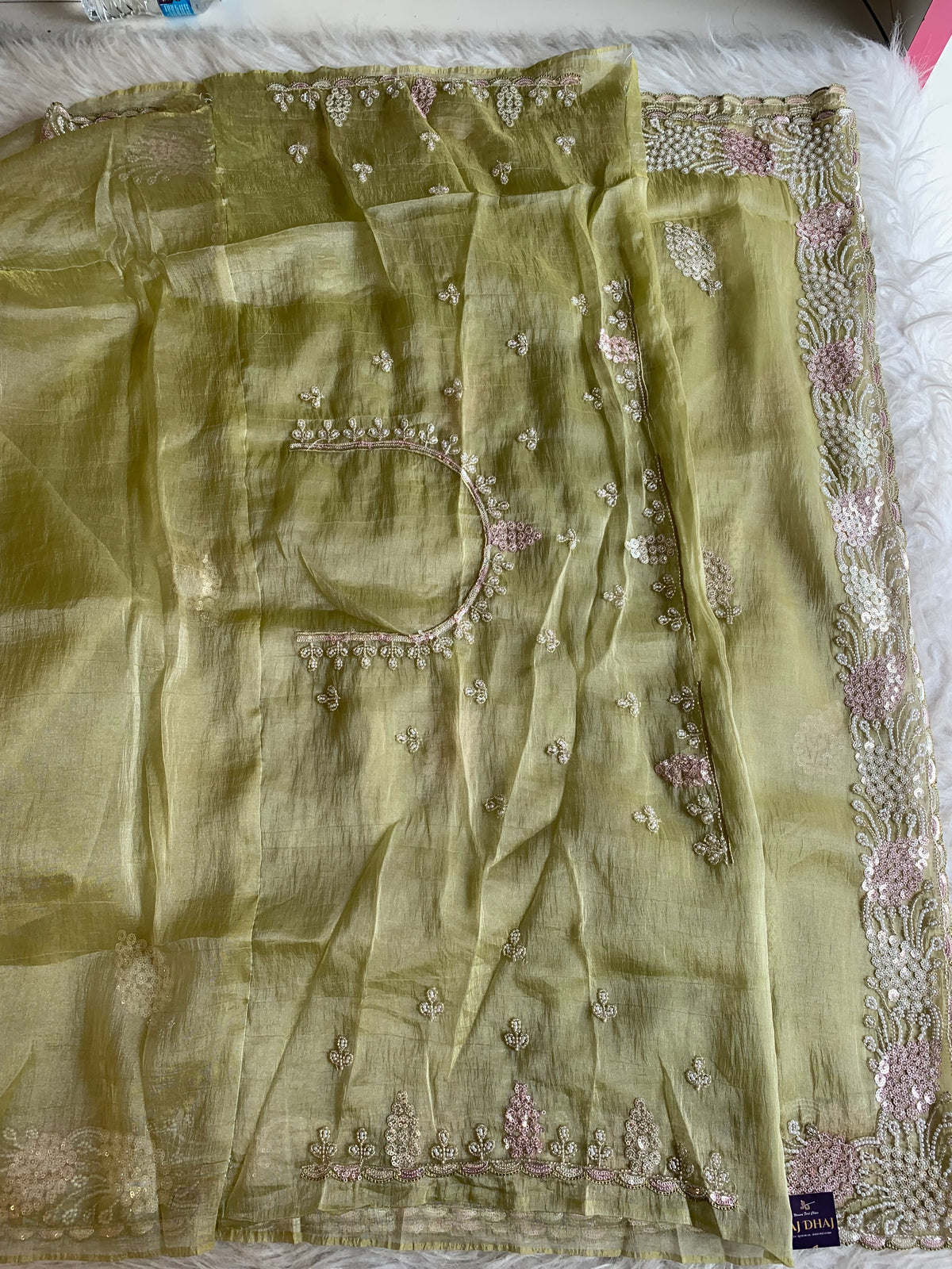 Organza Saree with Sequin, Pearl & Cutdana Work 5917 03