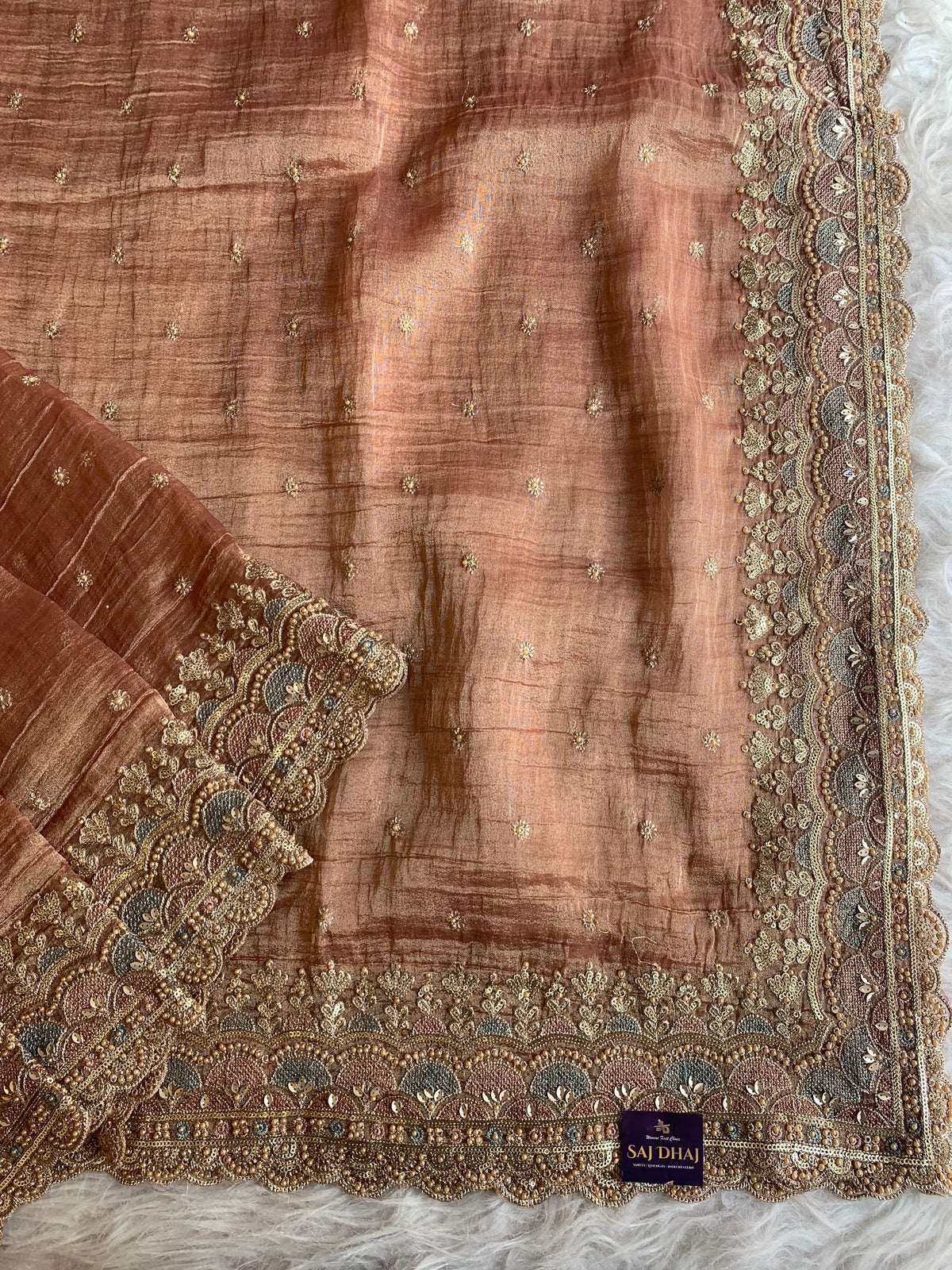 Crush Tissue Saree with Dori, Sequin & Bead Work 5915 18