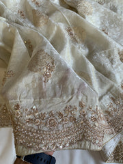 Ivory Banarasi Saree with Dori, Pearl & Sequin Work 5918 05