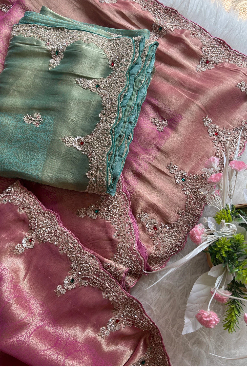 Kanchipuram Silk Saree with  Weaving, Zardosi, Sequins & Gem Embellishments 5650 12