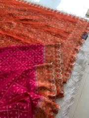 Pink Patola Silk Saree with Orange Pallu 5939 03