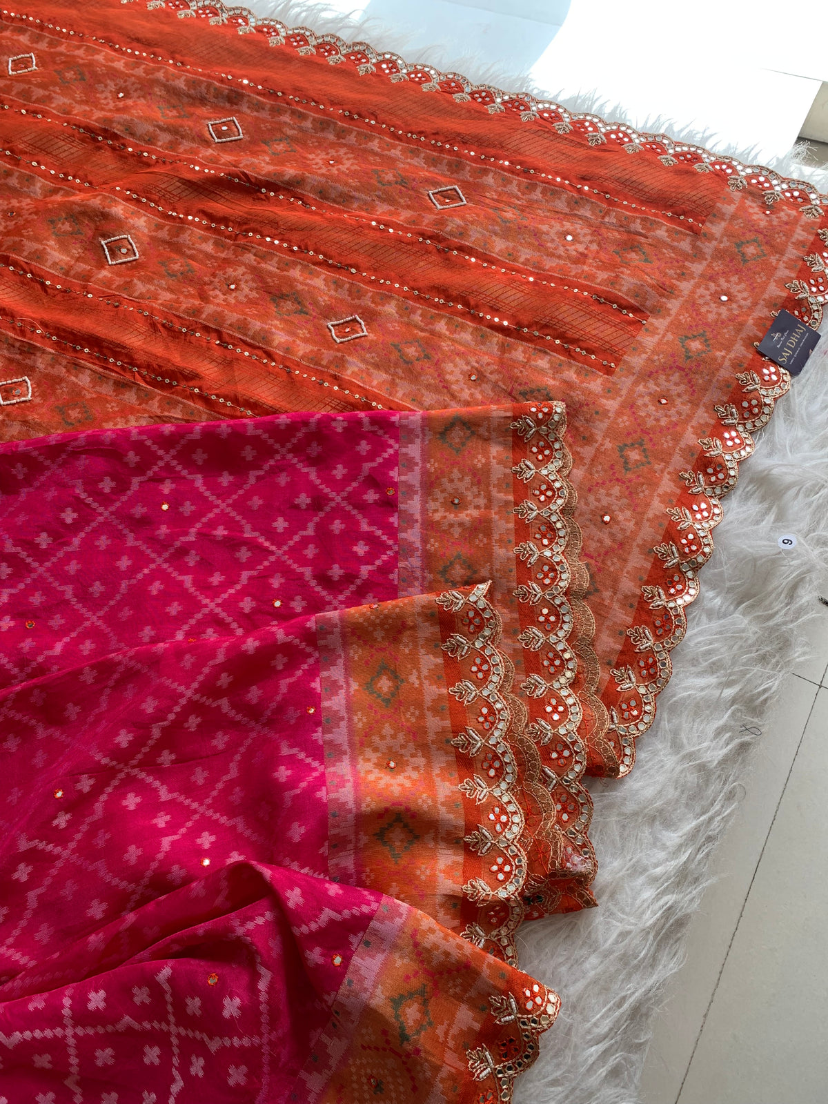 Pink Patola Silk Saree with Orange Pallu 5939 03