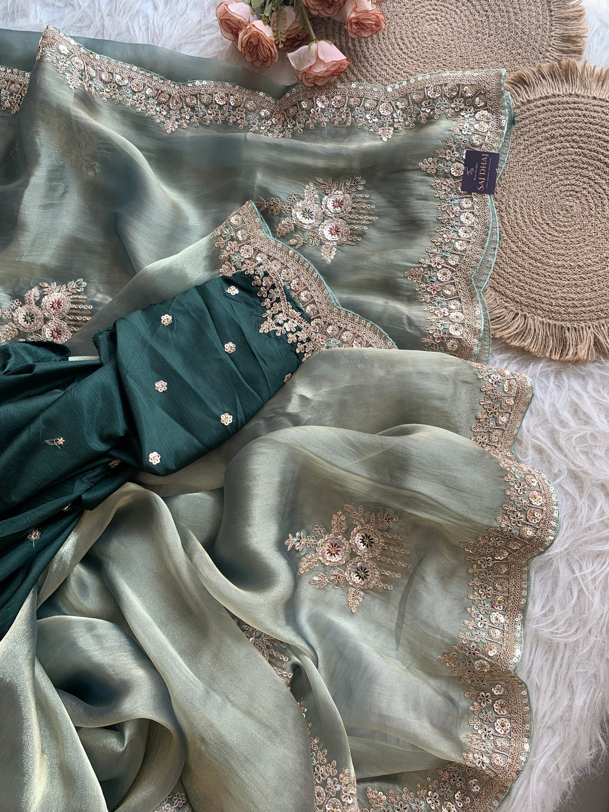 Organza Saree with Dori, Sequin, Pearl & Thread 5918 01