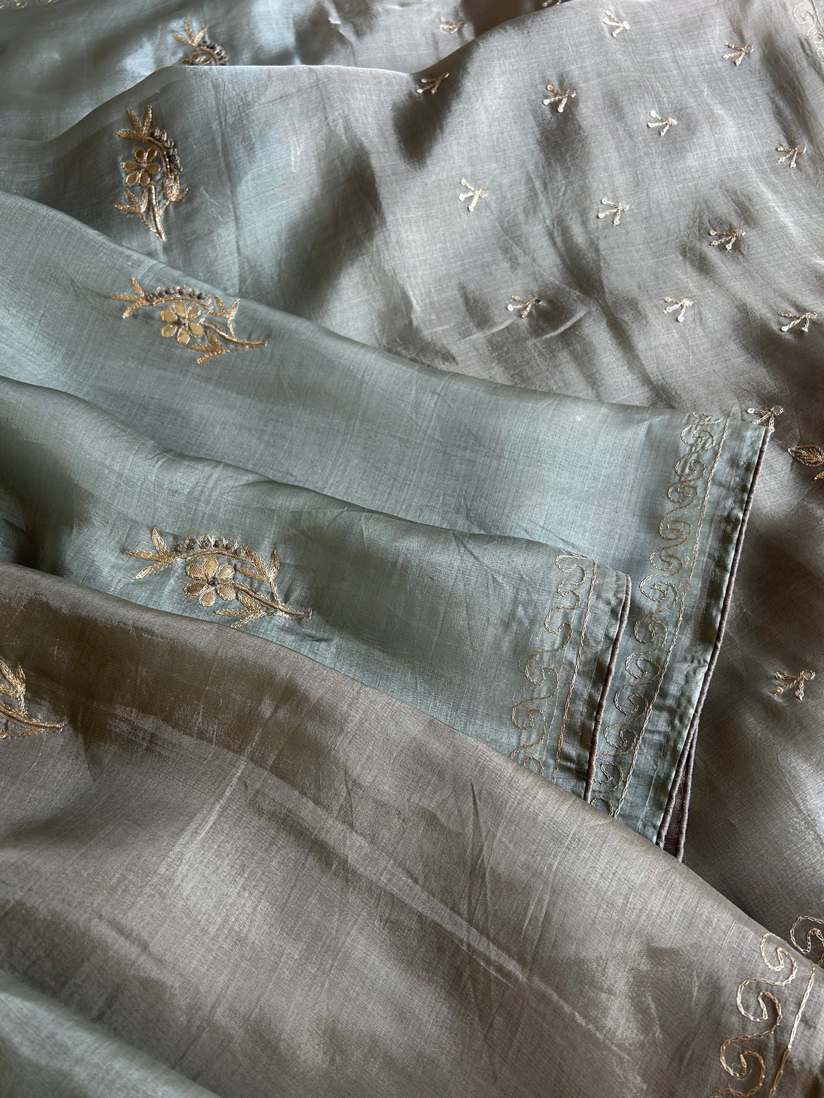 Blue & Grey Shaded Kora Silk Saree 5919 09
