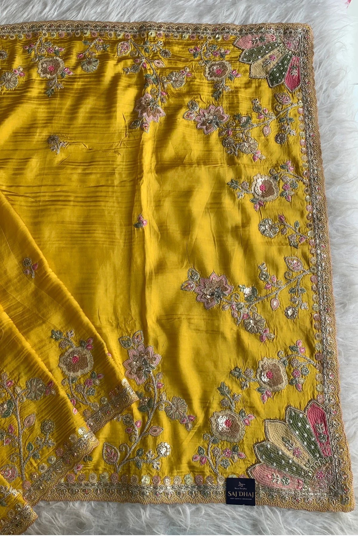 Yellow Saree with Multicolour Embroidery 5786 01