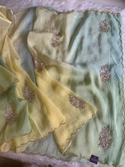 Yellow & Green Kora Silk Saree with Zardosi & Sequin Work 5919 07