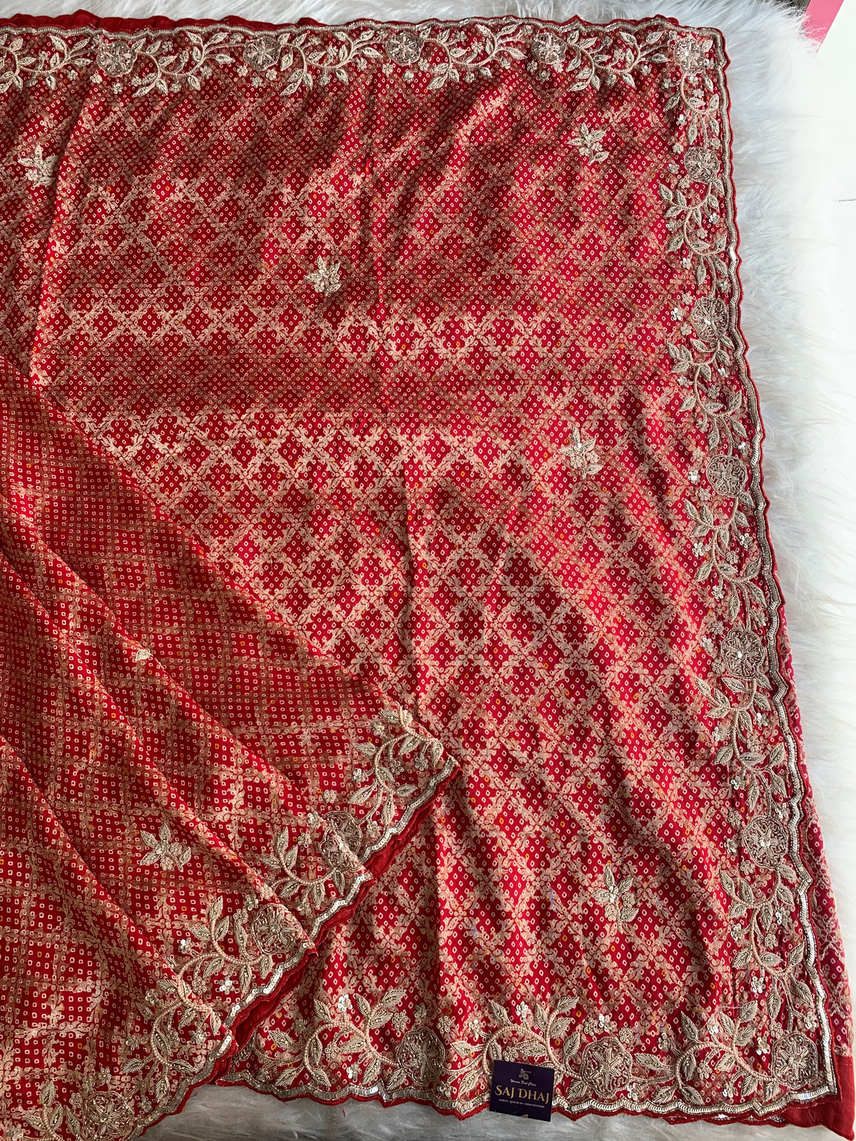 Red Banarasi Saree with Zardozi, Pearl & Sequin 5882 06