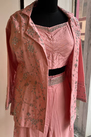 Baby Pink Russian Silk Blazer Set with Silver Stone & Cutdana Work 5147 09.