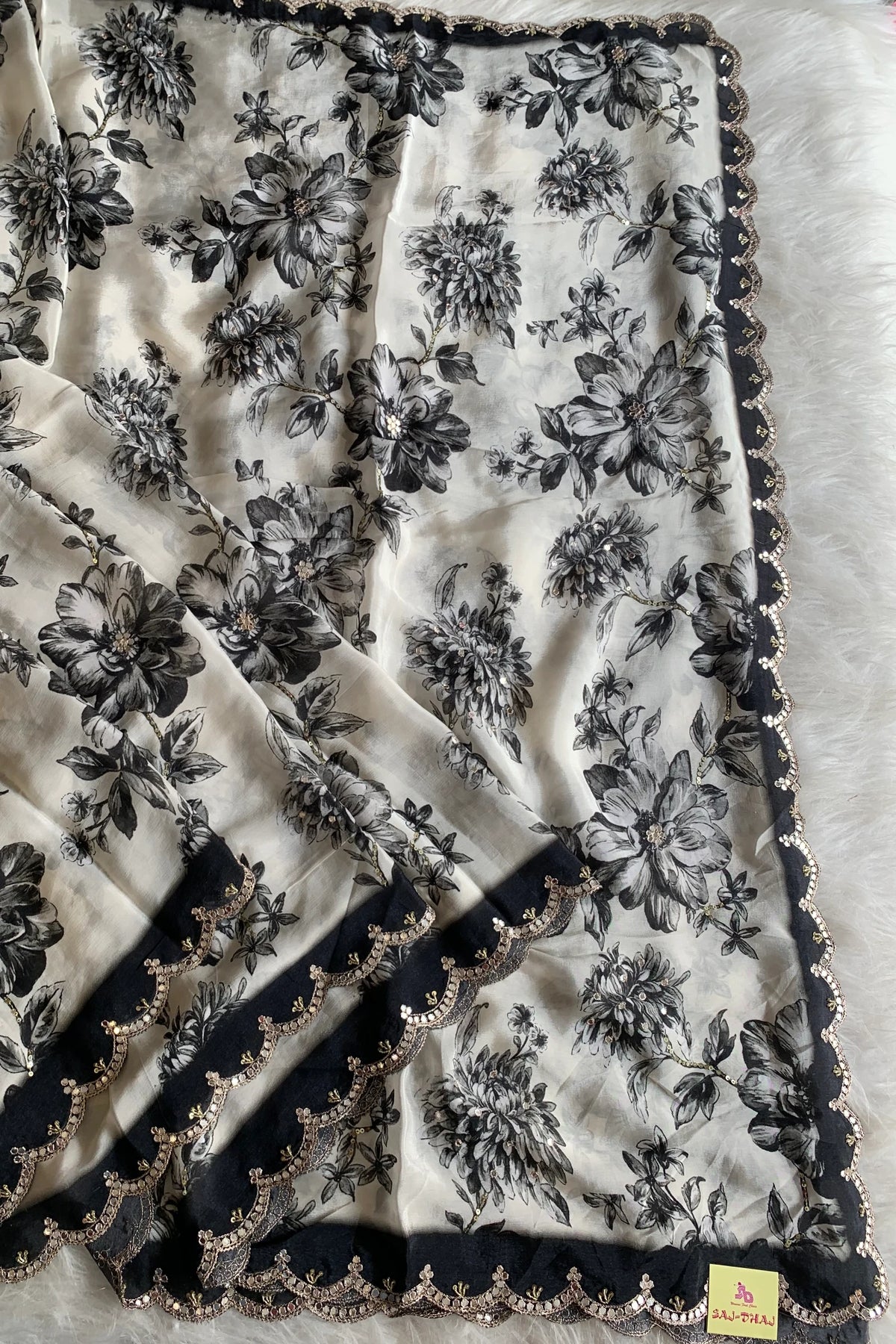 Black & White Modal Silk Saree 5762 10